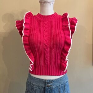Pink Ruffled Knit Sweater Top